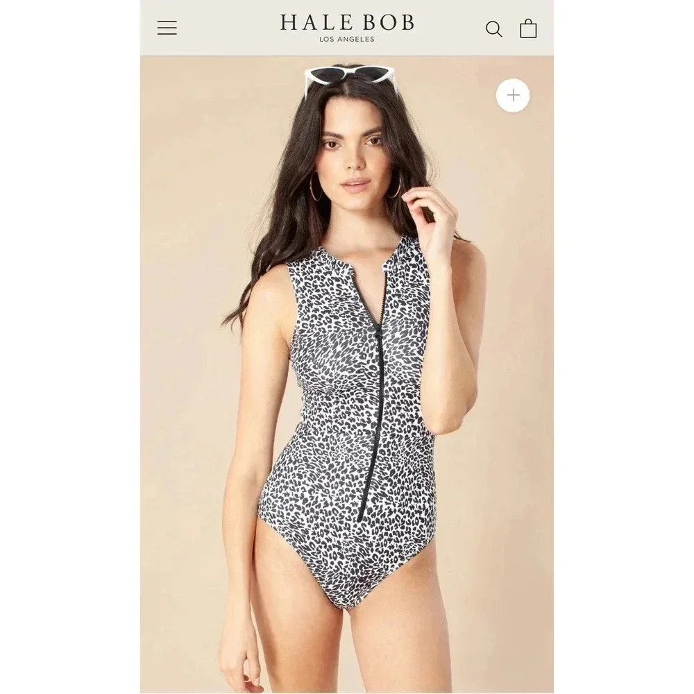 Hale Bob Amina Women's Gray Sleeveless Zip Up One-Piece‎ Swimsuit XS